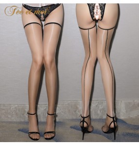 FEE ET MOI Sexy Top Stay Up Thigh High Stockings Pantyhose (Skin Colour - Black)